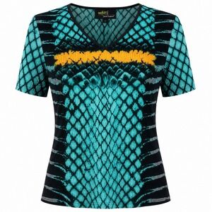 Jamie Sadock Actif Top Women's Large Black Teal Abstract Short Sleeve Shirt